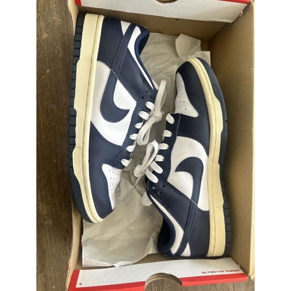 Nike Dunk Low White Midnight Navy, Size Women 8/ Men 6.5